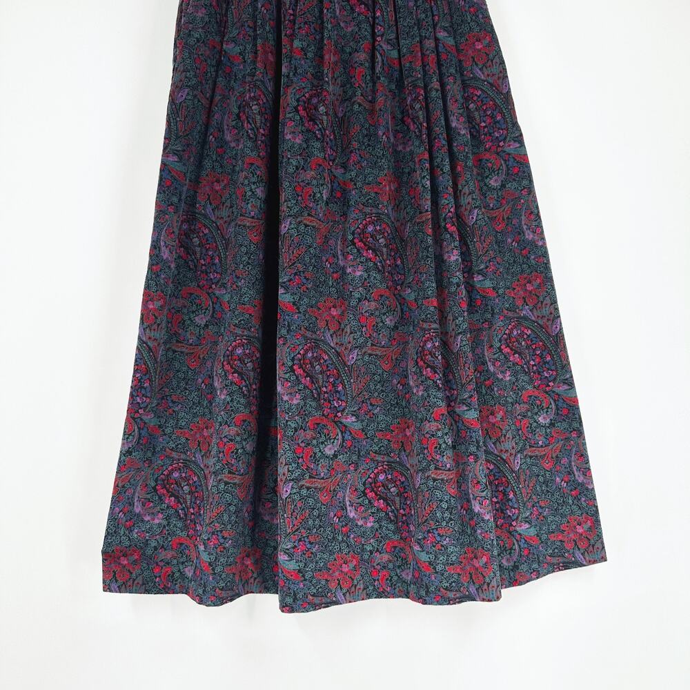 VTG 90s L L Bean Corduroy Paisley Midi Skirt Size 12 Cottagecore Pleated Prairie - Picture 4 of 10